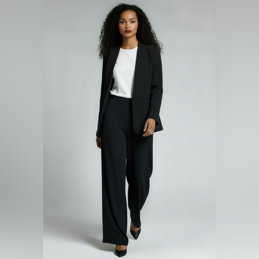 Via Seta Black Silk Wide Straight Leg Trousers Women’s Size 12